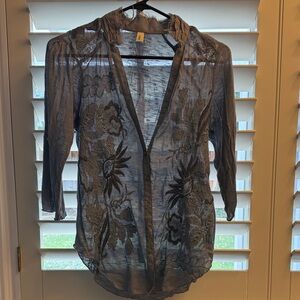 Tiny Anthropology Sheer Floral Embroidered Blouse Small Petite